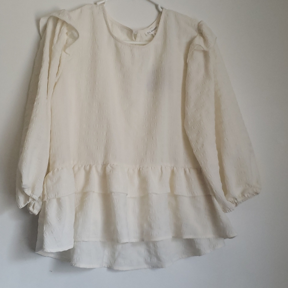 Blu Pepper Textured Ruffle Blouse Top - Picture 3 of 10